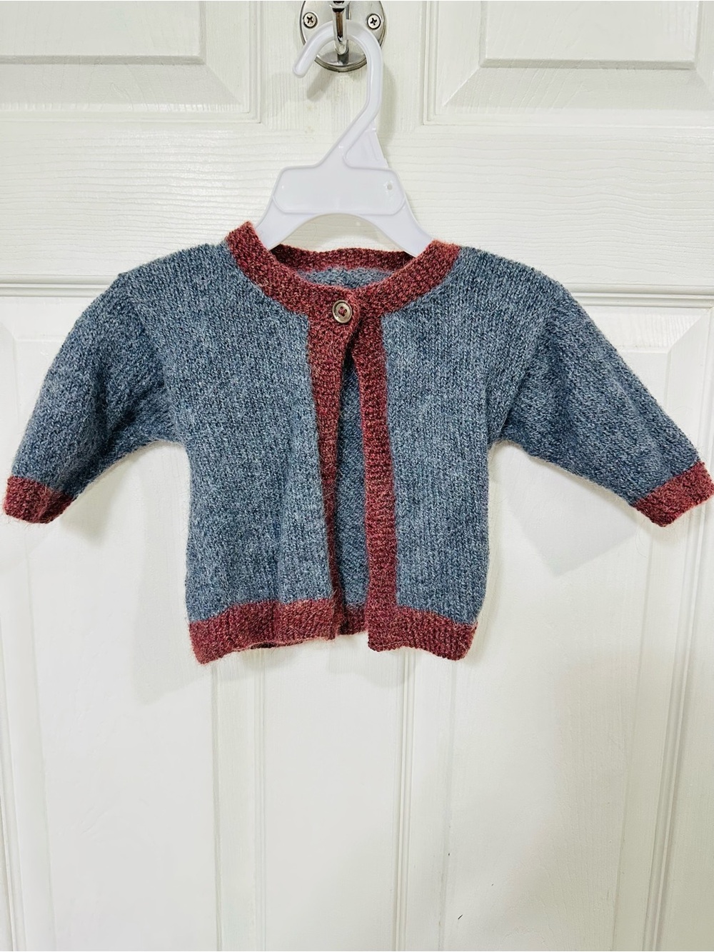 Toddler Knit Cardigan - Blue with Rust Trim